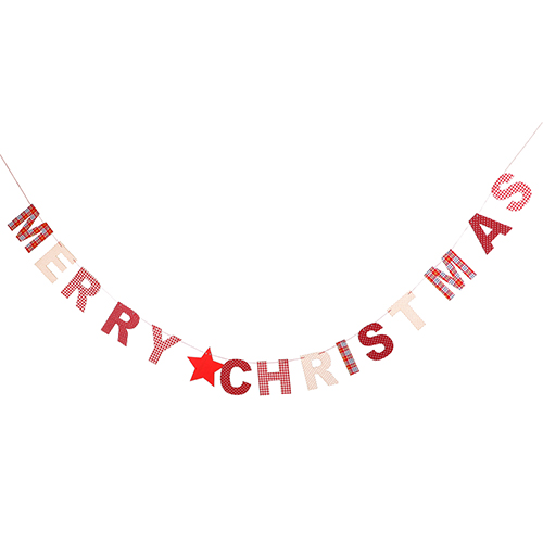 Wooden & Red Gingham Merry Christmas Garland